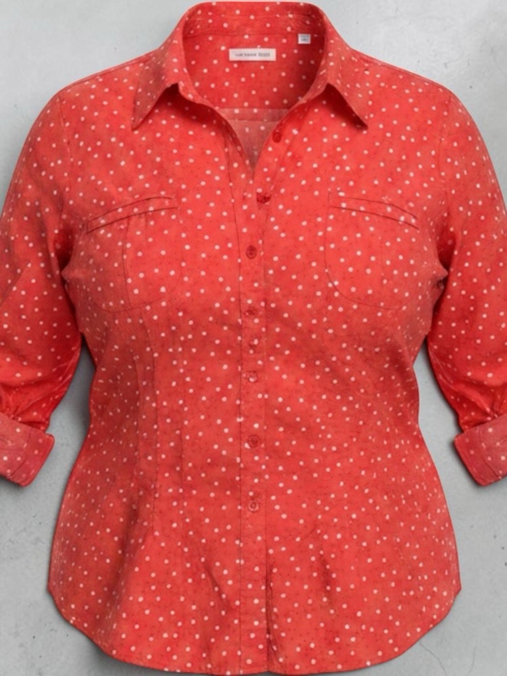 Women’s size 3X Coldwater  Creek Coral Red Polka Dot Button-Down Shirt Fitted